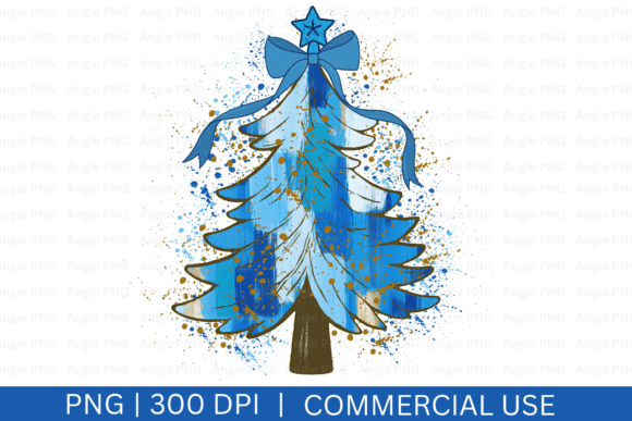Blue Brushstrokes Christmas Tree PNG for Crafts and Graphics