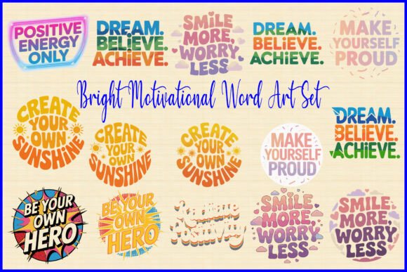Bright Motivational Word Art Set: Graphics for Crafts & Commerce