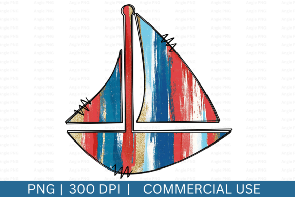Brushstrokes Sailboat Clipart, Nautical Graphics for Crafts