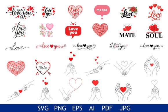 Romantic Love Quotes Illustration Bundle for Graphics and Crafts