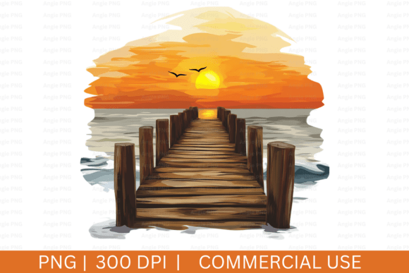 Summer, Lake Watercolor Sunset PNG for Graphics and Crafts