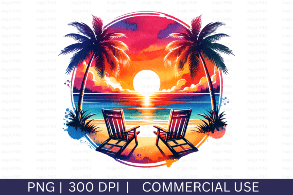 Tropical Watercolor Summer Beach PNG for Graphics & Crafts