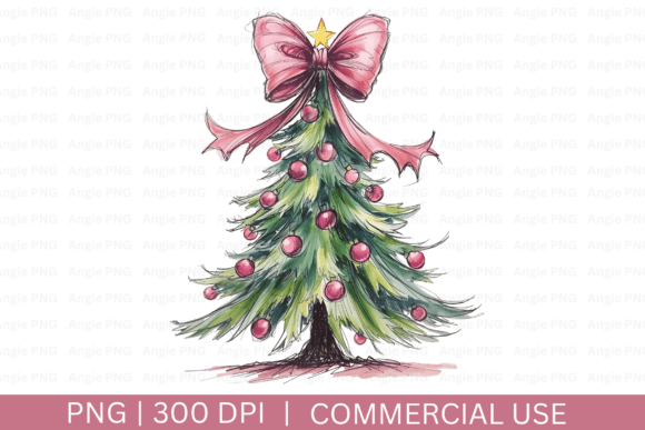 Whimsical Preppy Pink Christmas Tree Graphics for Crafts